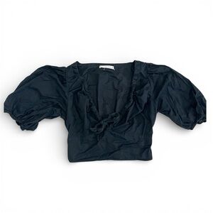 NWOT Abercrombie & Fitch Womens Puff Sleeve Plunge Blouse Shirt Sz Medium Black